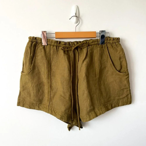 Free People Linen  Blend Mirella Cinched Shorts Olive Green Size Small - Picture 5 of 8